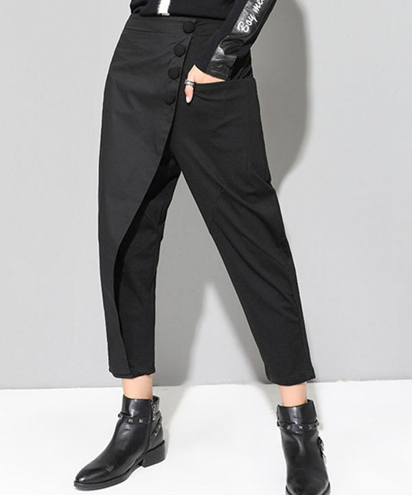 Asymmetric Button Wrap Pants